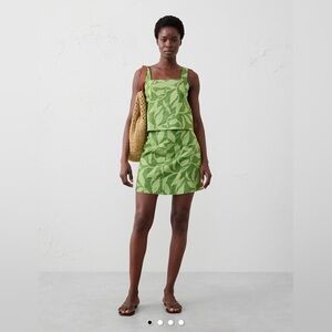 Green Linen Blend Boho Beach Resort Festival Cottage Tank & Skirt Set Women L/10